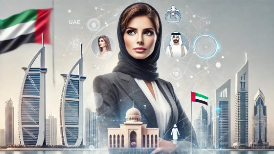 امرأة إماراتية مبتسمة، تظهر في إطار يعكس التوازن بين الجنسين والتقدم الذي حققته المرأة في الإمارات في المجالات الاقتصادية والاجتماعية والسياسية