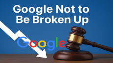 قرار قضائي أمريكي يمنع تفكيك جوجل، يظهر شعار الشركة ومطرقة القاضي مع عنوان بالإنجليزية.